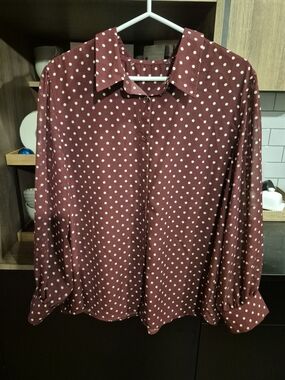Polka Dot Long-Sleeve Shirt - Burgundy